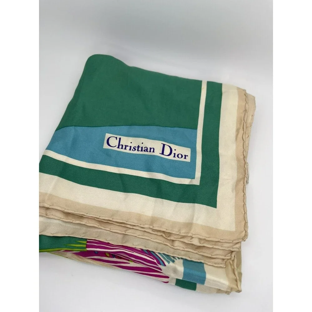 Authentic Vintage Christian Dior 100% Silk Scarf Made in Italy Floral 1980s /100